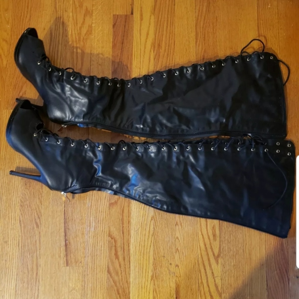 Black lace up stiletto boots
